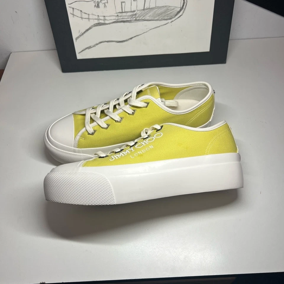 Tênis plataforma Jimmy Choo Palma Maxi Demi & Latte logotipo lona feminino tamanho 11 - Imagem 4 de 4