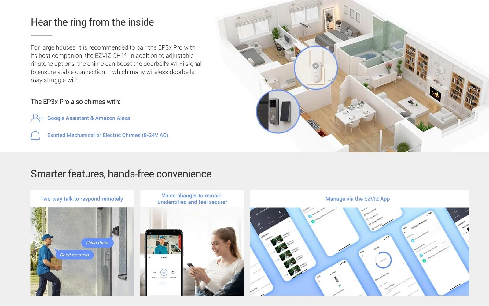 EZVIZ 2K Video Doorbell & Wi-Fi Chime for EP3x Pro with Solar Panel & Dual Lens - Picture 12 of 25