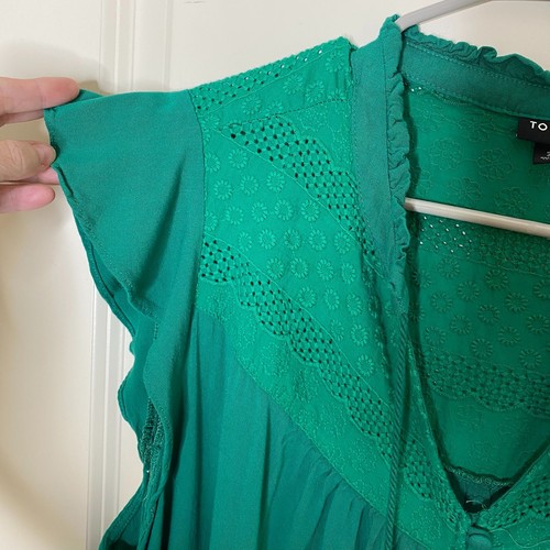 Top contadino boho senza maniche verde torrido taglie forti 3x bordo pizzo bottoni davanti - Foto 7 di 11