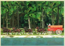 Postcard Anheuser Busch Budweiser Beer Clydesdale Wagon Dalmatian Rare Art