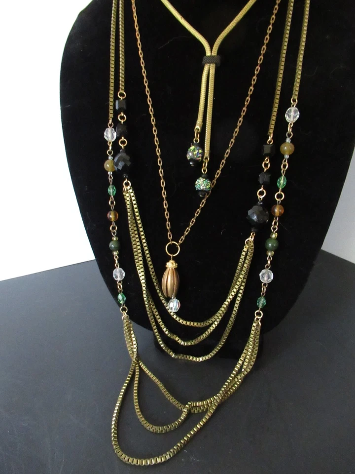 Lote vintage surtido caja latón y cadena serpiente cuadrada collares cuentas lote de 4 Foto 2 de 4