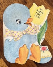 Vtg 1950s Baby’s First EASTER Hallmark Card~Blue Flocked Baby Ducky~MCM Ephemera