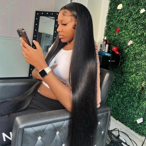 Bone Straight Lace Front Wigs Pre Plucked Transparent HD Lace Frontal Human Hair - Picture 2 of 13
