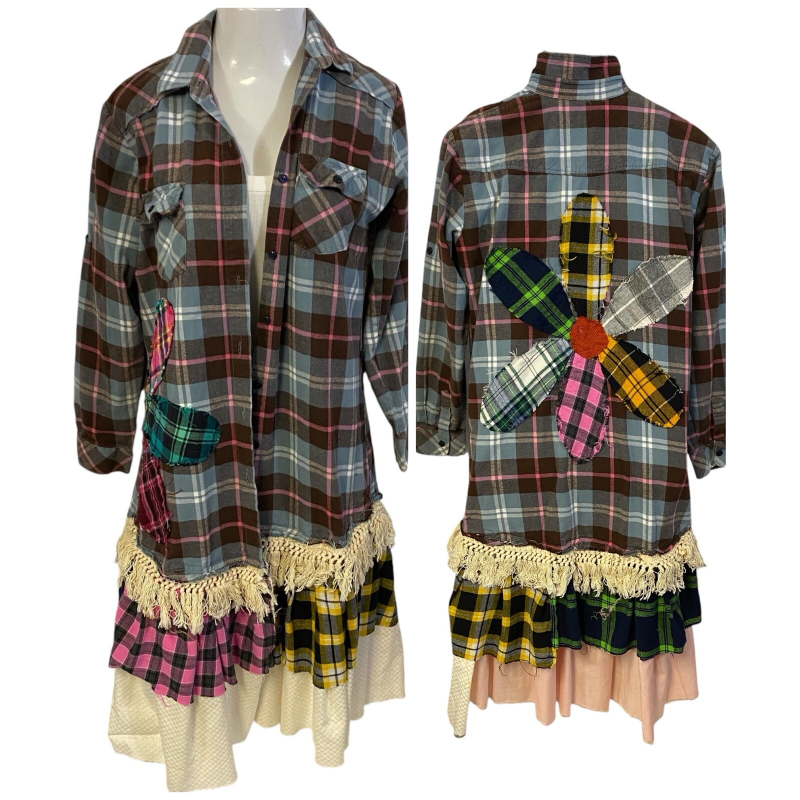 Upcycled Women’s Large Flannel Duster Grunge Festival Lagenlook Style-image