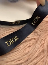 One Yard Of DIOR Holiday Blue Ribbon w/ Gold Lettering SOLD BY YARD Authentic