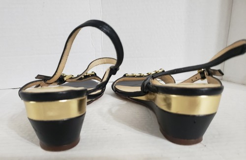Monet Women’s Shoes 8.5 Sandal Black Gold Sling Back Rare - Picture 5 of 6