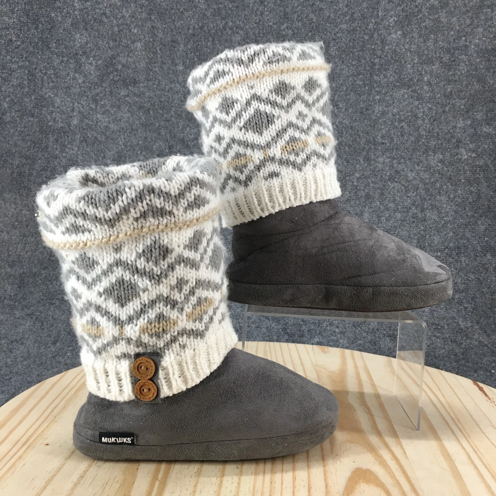Mukluks Boots Womens S 5-6 Winter Snow Gray Mid Calf Pull On Casual Round Toe