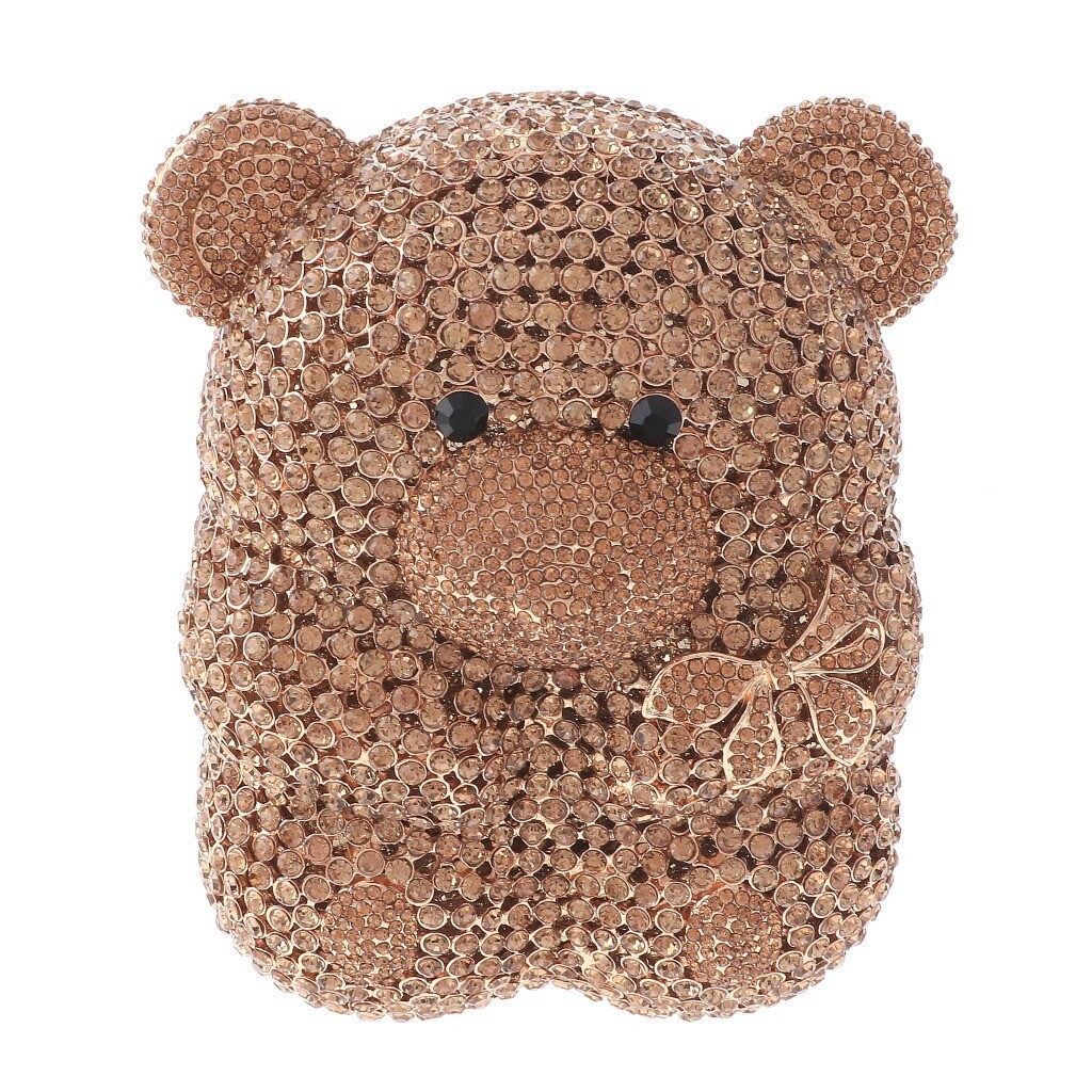 Gold Tone Metal Brown Rhinestone Crystal Clutch Evening Bag HB6095-BRW