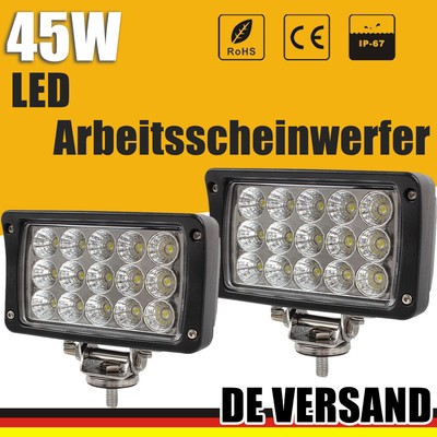 2X 45W LED Arbeitsscheinwerfer Offroad Scheinwerfer JEEP Bagger SUV 12V IP67