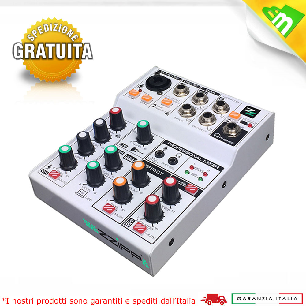 ZZIPP ZZMX3 Mixer Audio 3 Canali DJ Studio Karaoke