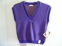 Vtg. Pandora Sz. S Sweater Vest, V Neck Purple/tan 100% Cotton Wpl5844 Vtg. Pandora Sz. S Sweater Vest, V Neck Purple/tan 100% Cotton Wpl5844