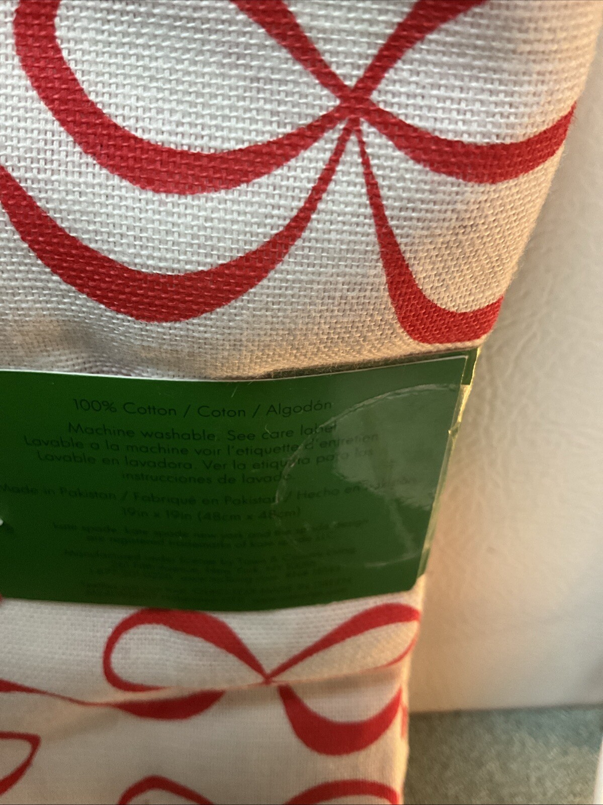 Set 6 Kate Spade Cotton Dinner Napkins Red Bows On White Elegant Christmas - New thumbnail 3