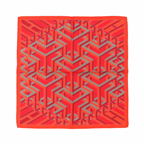 Hermes Carre 45 Petit Carre CUBE Geometric Scarf Orange Red Silk Bandana - 第 1/24 張圖片