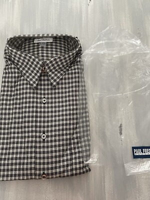 Mens Paul Frederick Plaid Collared Long Sleeve Button Cotton Shirt L New 0824