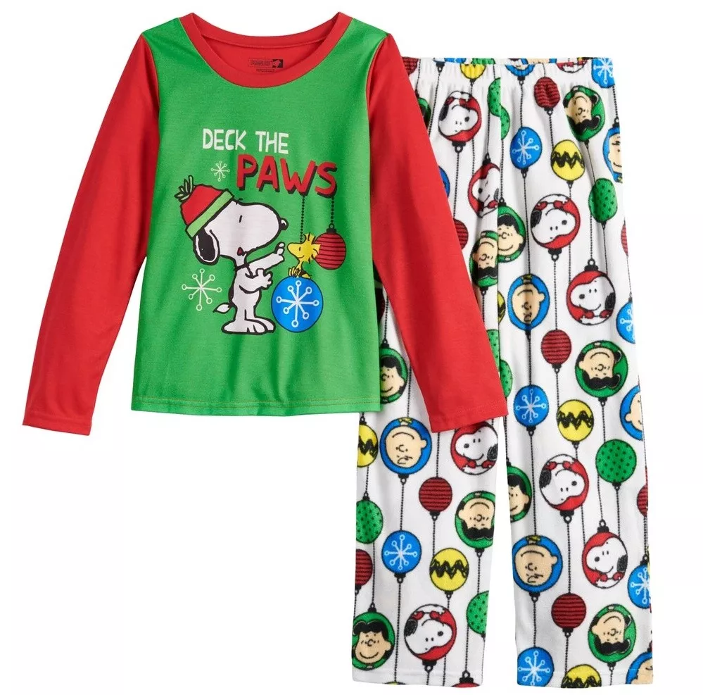 Snoopy Peanuts Christmas Pajamas Girl Boy Size 6 Green Red Winter