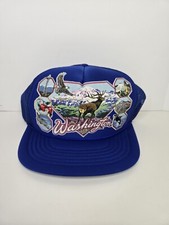 Vintage Washington State Trucker Snapback Hat Mesh Animals Eagle Deer Moose Rope