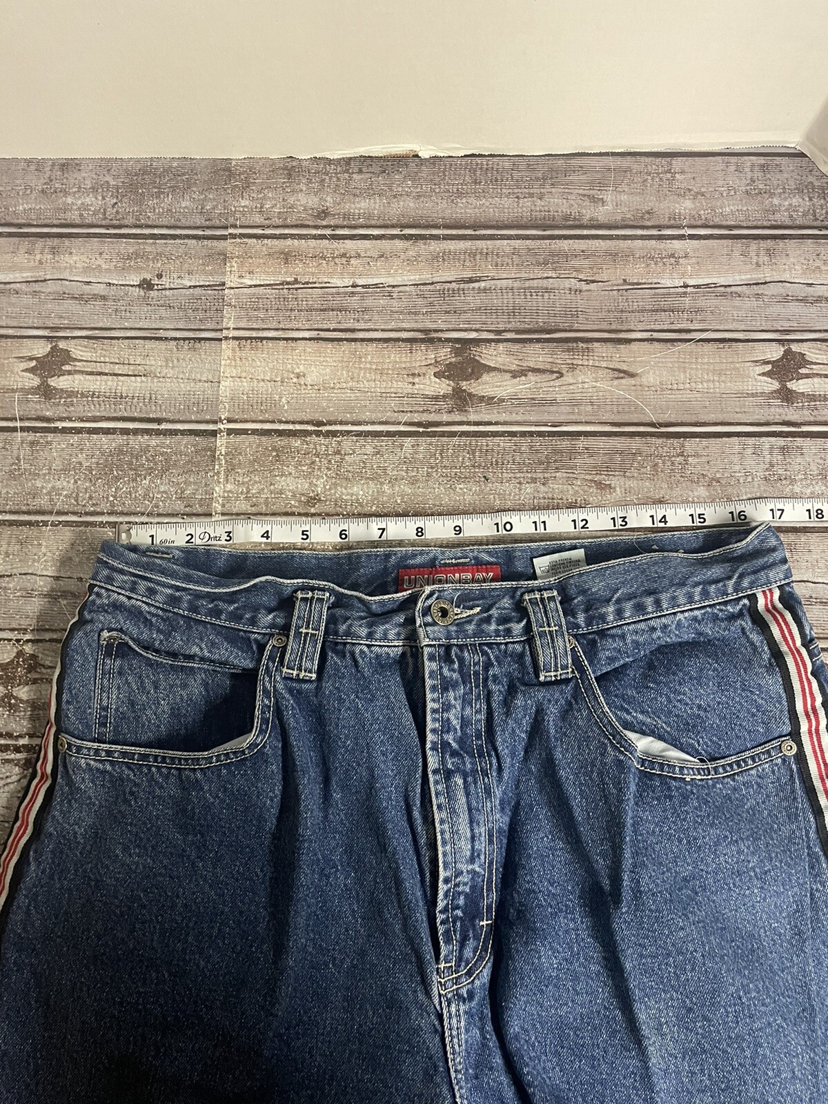Vintage Union Bay Ankle Cut Blue Jeans 34x30 Striped Rare