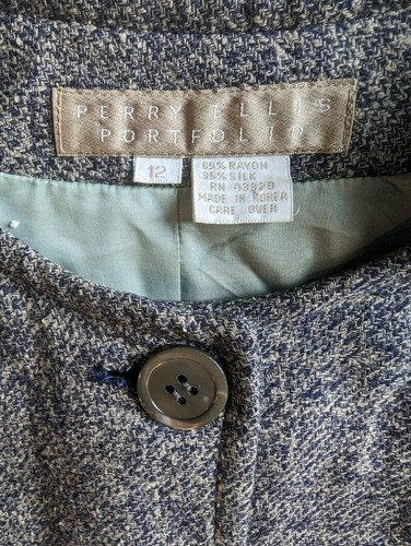 Vintage Perry Ellis Portfolio Women's Silk Blend Tweed Jacket w/ Belt Size 12 - Picture 7 of 16