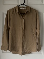 Uniqlo Small shirt dress chamois tan Rayon wash Long Sleeve Buttons