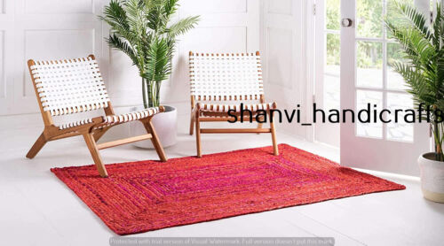 Color Red Braided Cotton Carpet 0.9x1.2m Floor Zone Room Decor Carpet-
