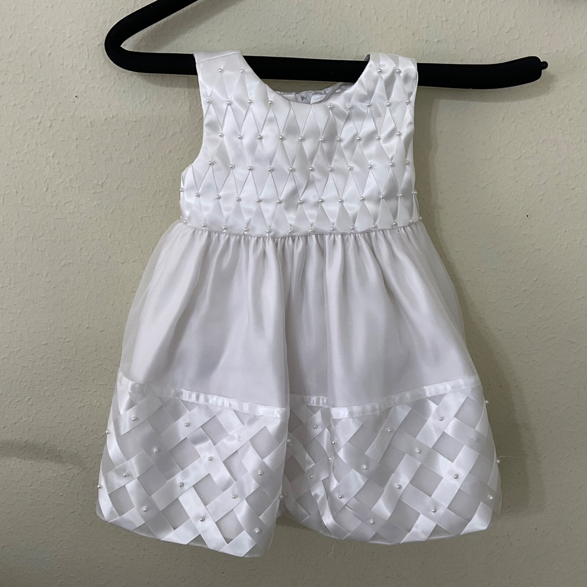 american princess white pearl dress American Princess Babies' Pearl Mesh Party Dress In Off White