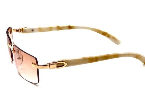Herren Vintage Gold Gestell Randlos Hip Hop Schwarz Holzmaserung Klare Gläser Brille - Bild 74 von 104