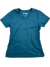 Grey's Anatomy Scrub Top Womens XS Turquoise V-Neck Short Sleeve Spandex Stretch