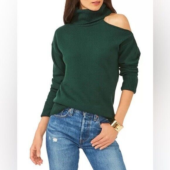 1.STATE Cutout Cold Shoulder Turtleneck Sweater green Cotton .Relaxed Cozy XXL