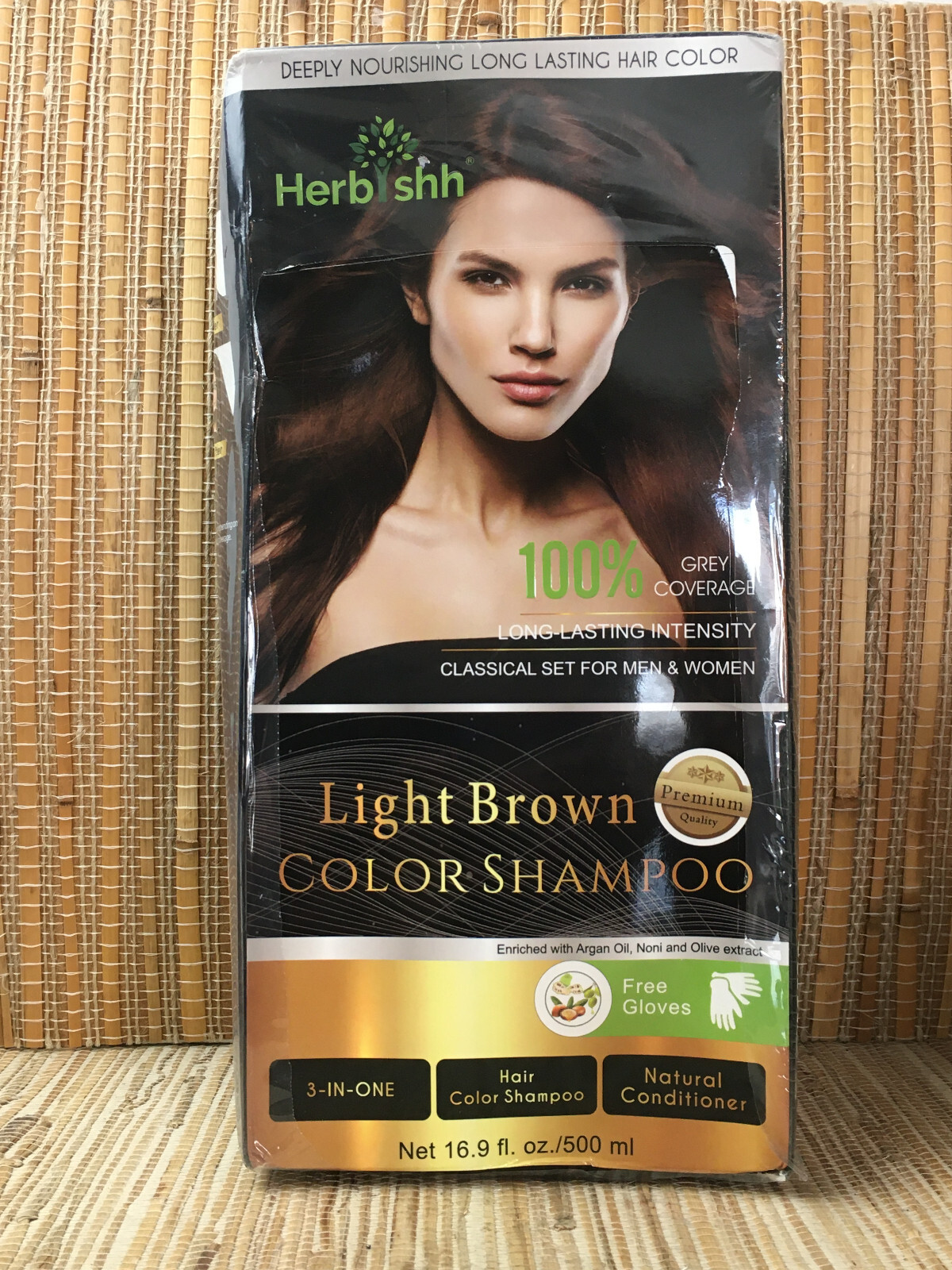 Herbishh Light Brown Hair Color Shampoo Conditioner 3INONE 16.9 oz