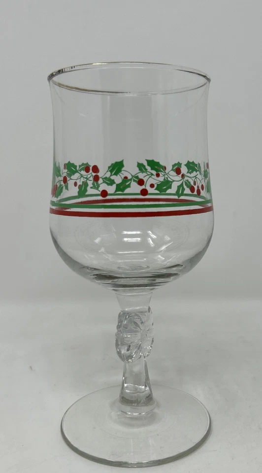3 Vintage Arby’s Collectors Christmas Holly & Red Berry Berries Bow Stem Goblets - Image 4 of 4
