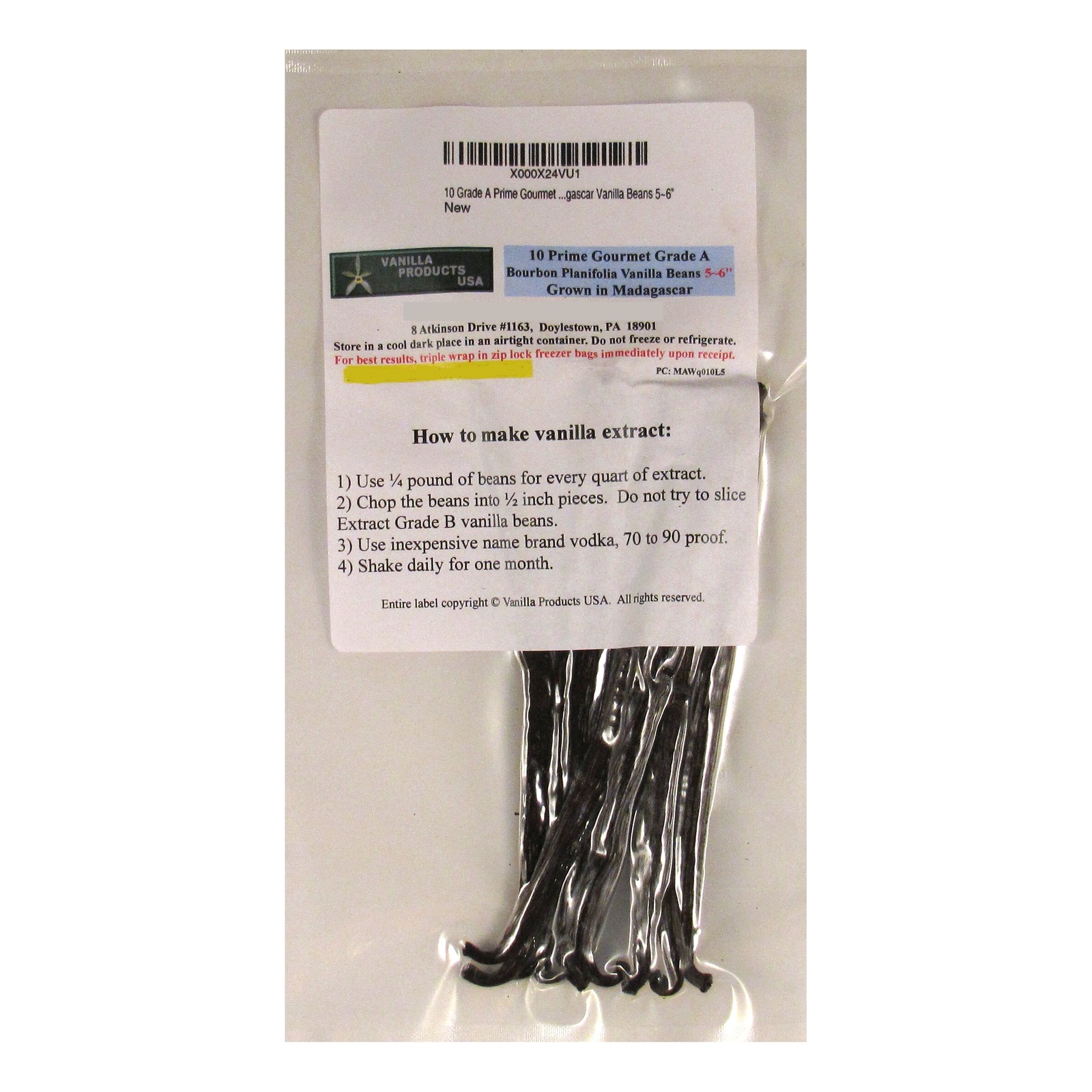 Vanilla Products USA 10 Gr A Prime Gourmet Madagascar Bourbon Vanilla Beans 5~6"