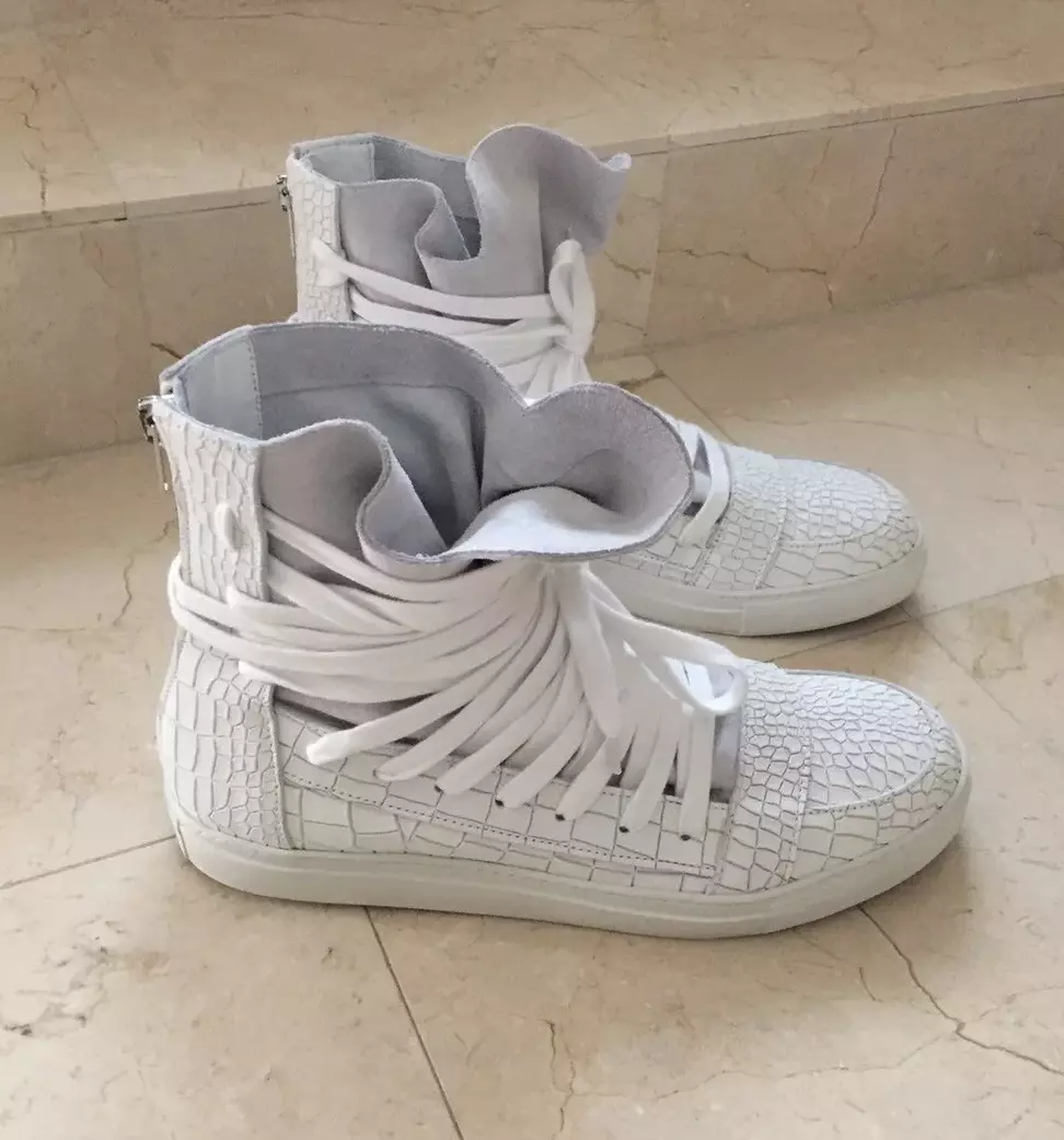 Kris Van Assche Multi Lace White croc embossed Leather High Top Sneaker Size 45 Kris Van Assche Multi Lace White croc embossed Leather High Top Sneaker Size 45