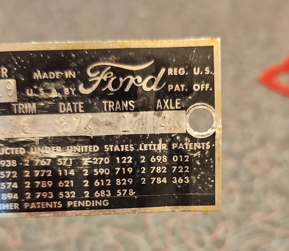 FORD Ranch Wagon 1959 Data Plate OEM Serial Number ID Tag Trim