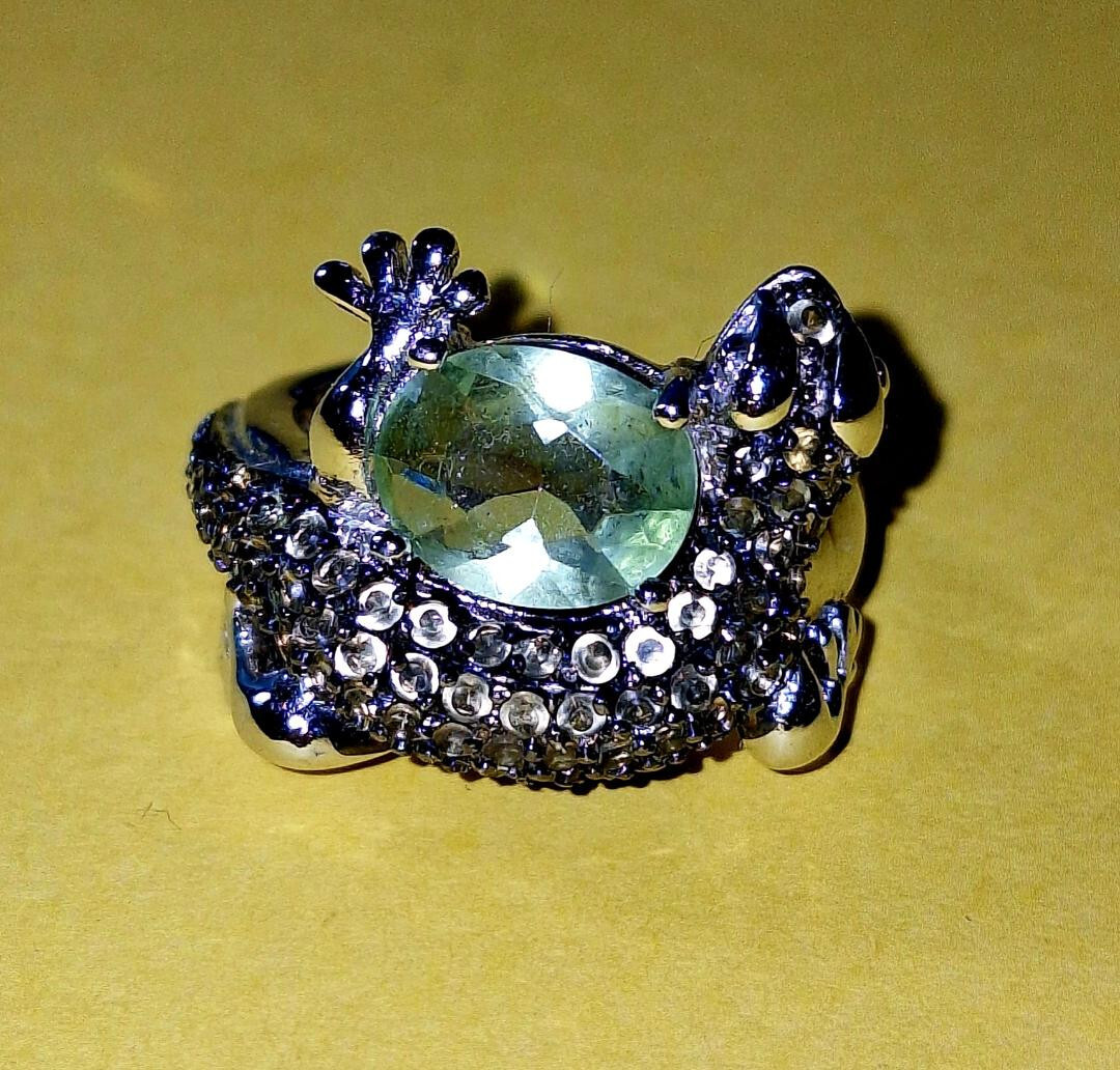 GECKO LIZARD RHINESTONE SOLID STERLING 925 RING - image 1