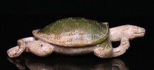 Old Chinese Dynasty Natural Hetian Jade Feng Shui Turtle Tortoise Animal Statue
