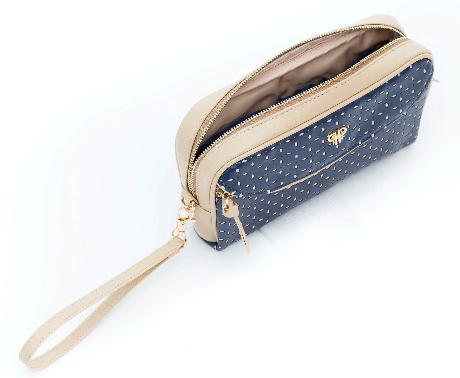 PurseN Clutch Makeup Case w/ Wristlet Strap (Blue Dunes) Small Purse Organizer