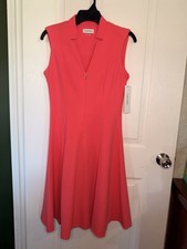 NWT Calvin Klein Pink Solid Collared Sleeveless A-Line Knee Length Zip Dress 4