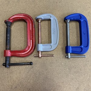 Lot of 3 Heavy-Duty Steel 4” C-Clamps, Light Use, VG Condition Urrea Hit Workpro