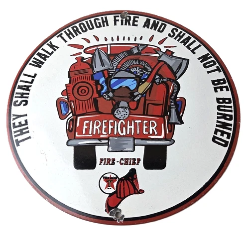 Vintage Texaco Fire Chief Sign - Gasoline Service Gas Pump Porcelain Ad Sign