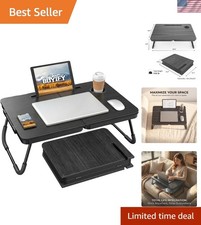 23.4" Foldable Lap Desk Bed Table with Cup Holder Tray Black