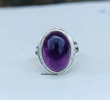 Handmade Amethyst Oval Ring: 925 Sterling Silver Statement Jewelry All Size