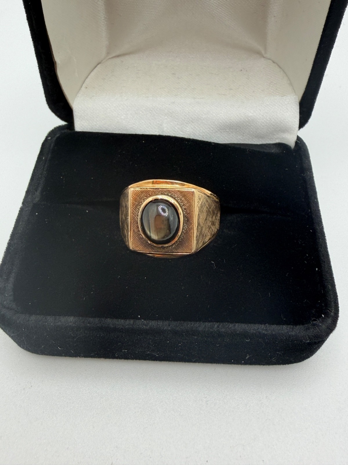 Antique 18K Gold Signet Ring Hawk’s Eye (Blue Tiger’s… - Gem