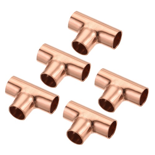 5 Pack 3 Way Welding Joint 3/8" ID Tee Copper Fitting for HVAC Air Conditioner