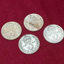 1921, 1922, 1925 and 1926 George V Silver Threepence daterun