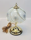 Vintage 3-Way Gold Tone Touch Accent Lamp 6 Swoop Blue Floral Glass Panels 12”
