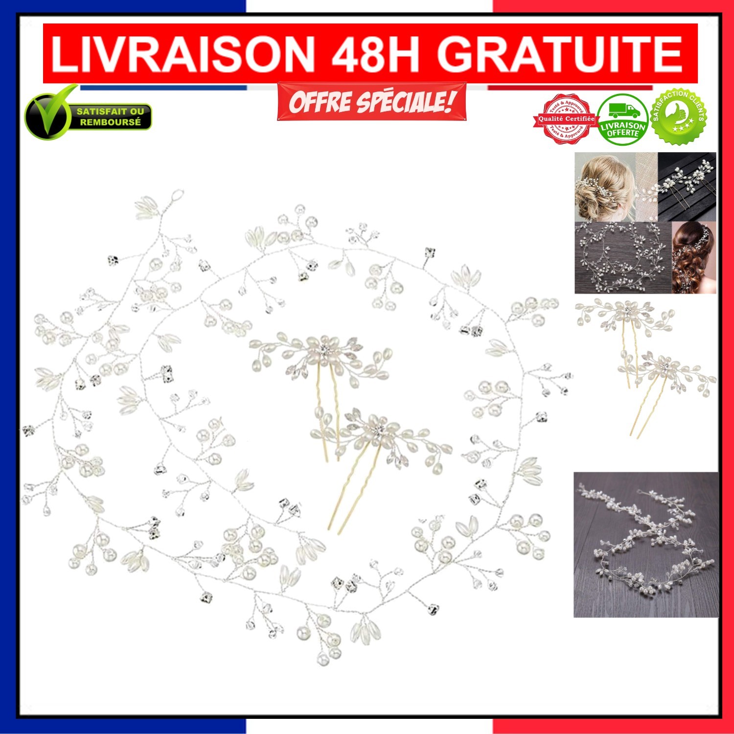 Bandeau Blanc en Cristal Confortable pour Tenir les Cheveux de Mariée