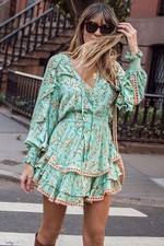 Spell Maisie Mini Dress Size Small S Long Sleeve Playdress Vintage Turquoise