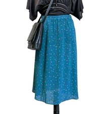 Vintage 90s Teal Abstract Print Midi Skirt Sheer Retro Artsy Medium