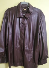Chicos Faux Leather Jacket Women's Brown Size 4 (20) Snap up Lined Cuffed Sleeve