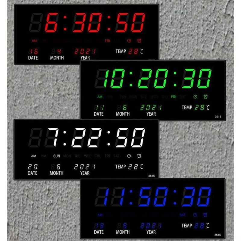 Digital Wall Clock Alarm Temperature Calendar Table Clocks Electronic LED Clock - Image 2 of 4